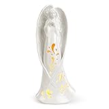 Napco 13 Inch Standing Porcelain Angel Tabletop Decorative Figurine with LED Lights for Mantles, Tabletops, and Bookshelves, White