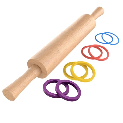 Rolling Pin with Handles,Dough Roller for Baking with 4 Thickness Rings