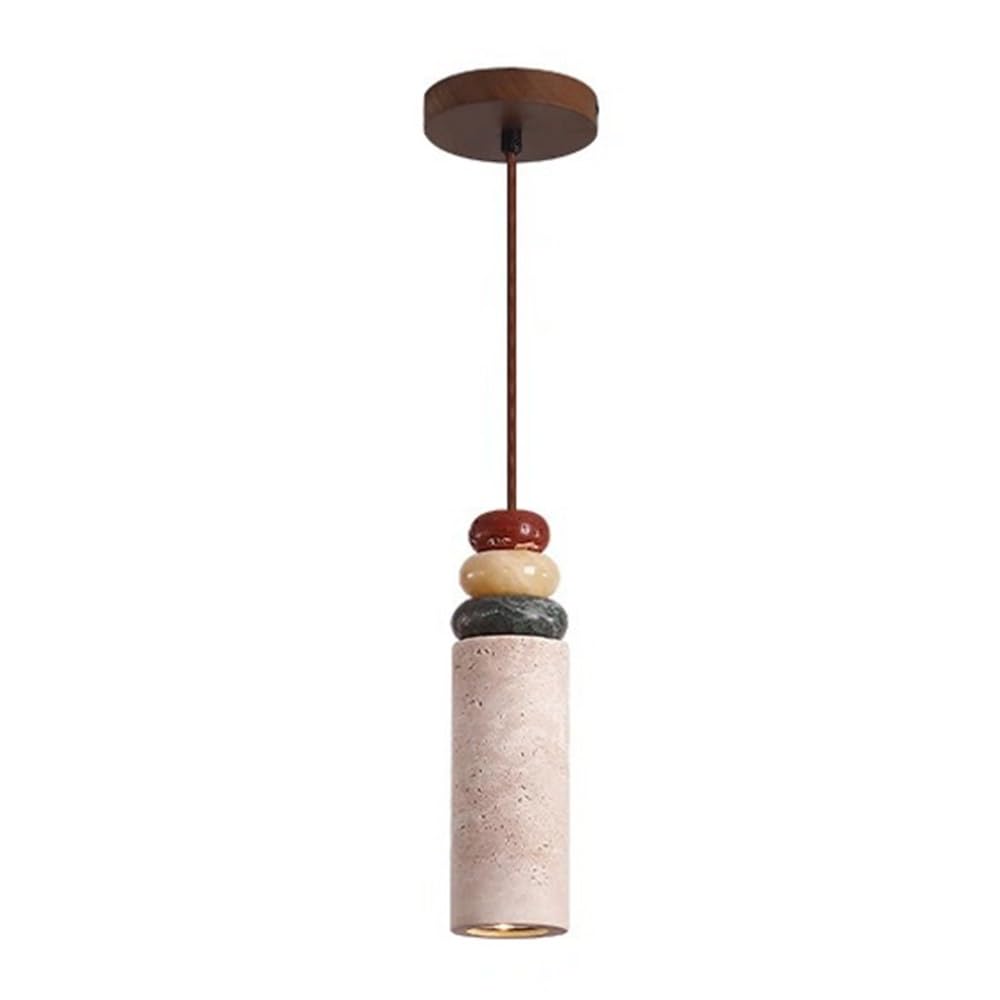 Suspension En Travertin, Lampe Suspendue En Pierre Avec Décor En Jade