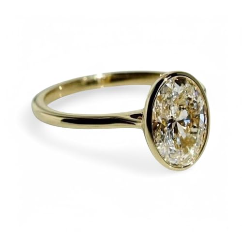 3 CT Oval Shape Moissanite Engagement Ring 18K Yellow Gold Single Stone Bezel Setting Promise Ring Women Minimalist Solitaire Anniversary Jewelry Wedding Gift For Bridal