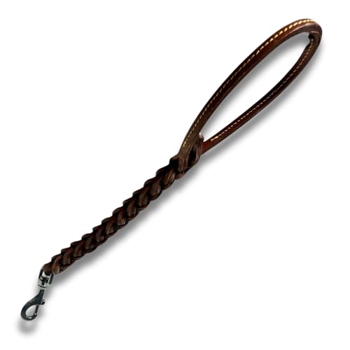 Pet's Market Guinzaglio Cane Cani 50 cm in Cuoio Tripla Treccia Color Marrone Scuro Presa Comoda Gancio Robusto (50 cm Marrone Scuro)
