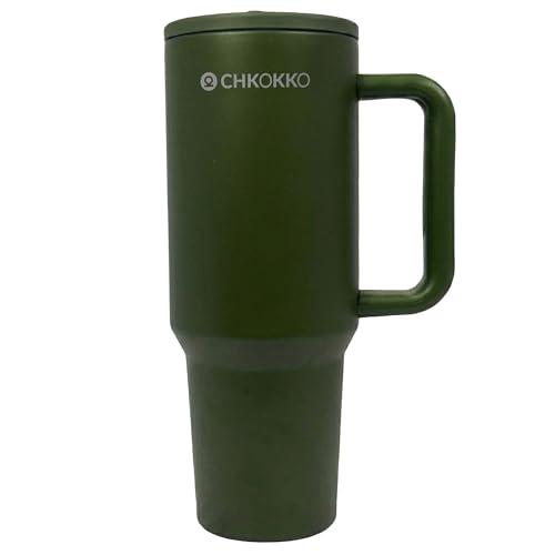 Image of CHKOKKO Stainless Steel Tumbler with Straw & Side Handle 1200ML Leak-Proof Travel Mug | Hot and Cold Double Insulated 1.2L Premium Water Bottle for Travel Gym & Office Use
