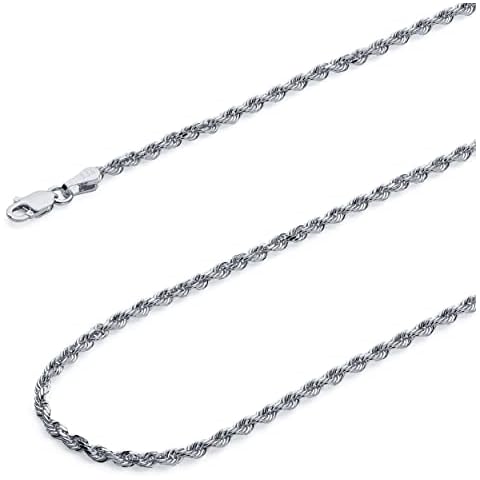 Wellingsale 14K Solid White Gold 1.5mm Rope Chain with Lobster Claw Clasp - 20" Inches Cover