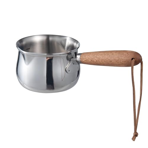 IMEEA Mini Milk Warmer Pot 8.5oz/250ml Coffee Pot Butter Warmer with Wood Handle SUS304 Tri-Ply Stainless Steel Small Milk Saucepan