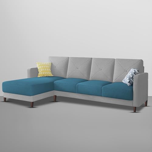 Image of Baloney LHS 6 Seater L Shape Sofa Set for Living Room (Turquise Grey Fabric) Premium Fabric Sofa