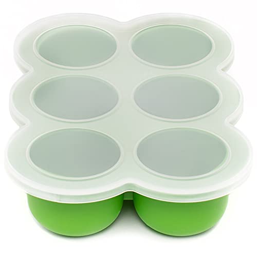 Image of WeeSprout Silicone Freezer Tray with Clip on Lid Perfect Food Storage Container for Homemade Baby Food, Vegetable, Fruit Purees, and Breast Milk (Bright Green, Six 3 Ounce Sections)