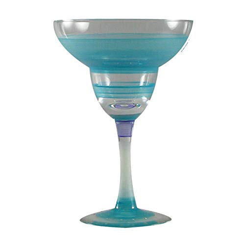 Set of 2 Turquoise Stripe Hand Painted Margarita Drinking Glasses - 12 Ounces
