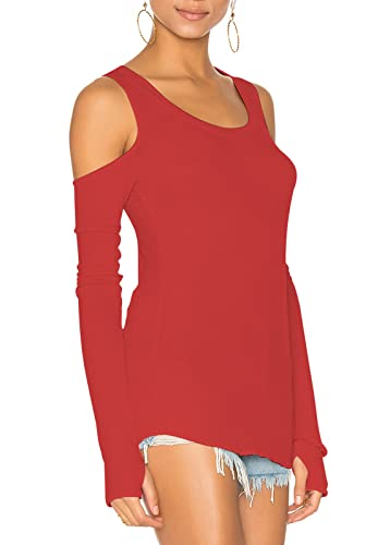 Image of Mippo Cold Shoulder Tops for Women Long Sleeve Workout Tops | Loose Fit, Off the Shoulder Top, Thumb Holes, Lightweight, Yoga and Casual, Easy to Care