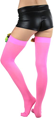 Image of ToBeInStyle Women's Opaque Long Thigh High Stockings w /Decorative Front Satin Bow