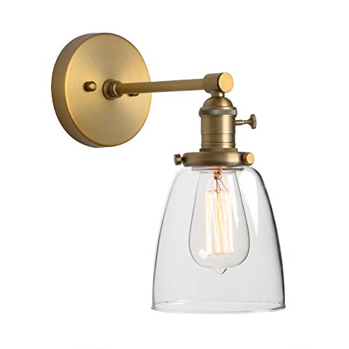 Phansthy Industrial Wall Lamp Antique Single Sconce Light Fixture with 5.5 Inches Dome Clear Glass Shade