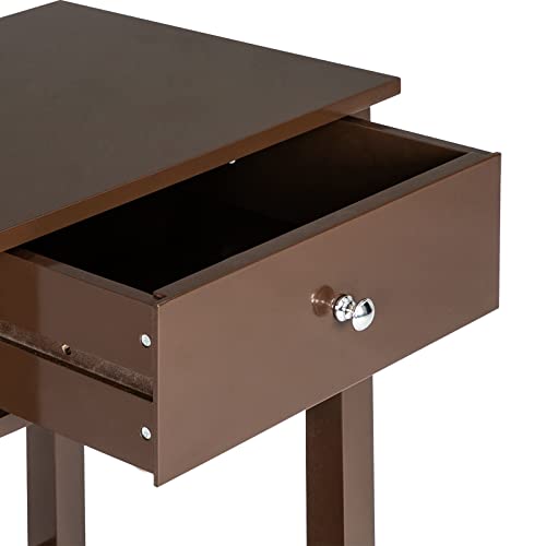 Soso-Bantian1989 Coffee Finish Wood Nightstand With Drawer And Bottom Shelf, Bedside Cabinet Couch Sofa Side End Table #TOP3