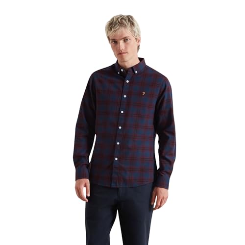 Farah Chemise Ă Manches Longues Brewer en Coton Bio Ă Carreaux pour Homme, L, Bordeaux