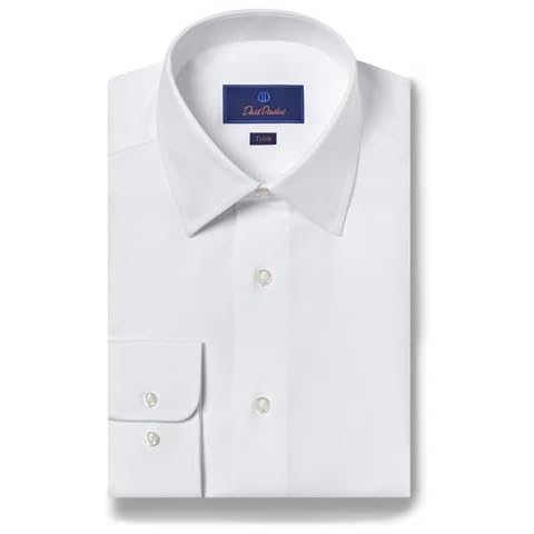 David Donahue Men's Trim Fit Royal Oxford 100% Cotton Dress Shirt, White, 16.5 x 36-37 Cover
