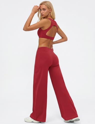 Workout Sets for Women Two Piece Matching Gym Yoga Pilates Outfits Wine M - image 6