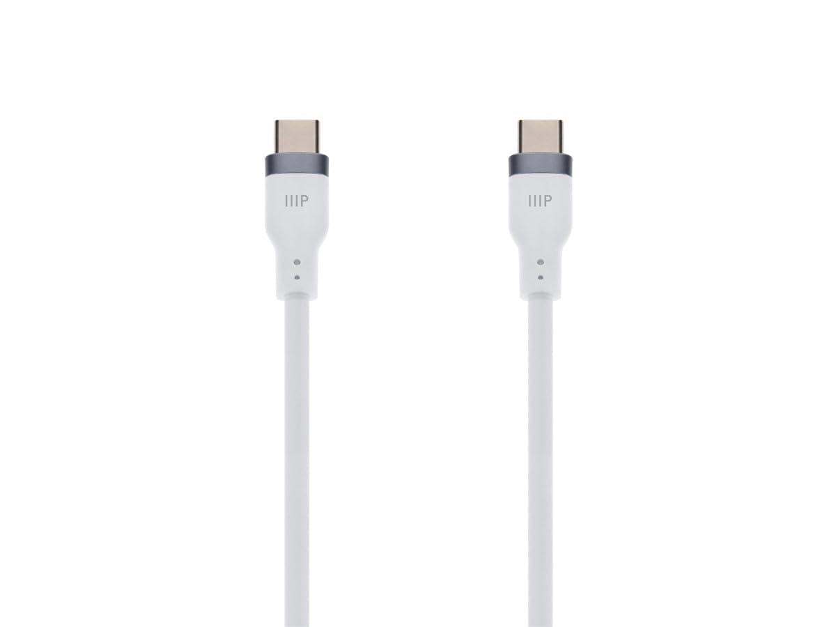 Monoprice Cavo di ricarica in silicone da USB-C a USB-C, USB 2.0, 240 W, ultra flessibile, 1,8 m, bianco, confezione da 2