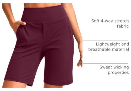 Image of SANTINY Women's 9 inch High Waisted Bermuda Shorts with 4 Pockets Knee Length Long Shorts for Women Workout Athletic Casual