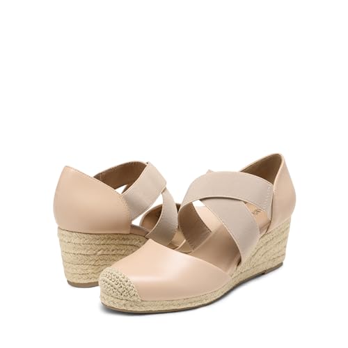 Image of DREAM PAIRS Womens Close Toe Espadrilles Platform Slip on Elastic Criss Cross Straps Dressy Wedges Sandals