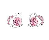Kaguyo silver earrings for women, rose gold plated 925 sterling silver Amethyst clear Zircons Love heart Stud Earrings for women girls birthday gift (pink)