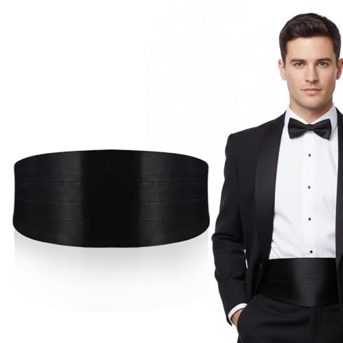 Yolev Black Cummerbund for Men 34 Cumberbund Black with Adjustable Band Formal Satin Mens Cummerbund for Tuxedo Accessories Perfect for Weddings Proms and Formal Events