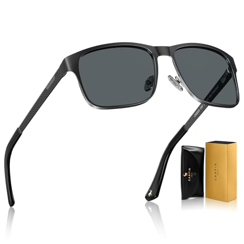 CARFIA Polarisierte Herren Sonnenbrille UV400 Linsen, Federscharnier, Metallgitterdesign an den Bügeln CA5223