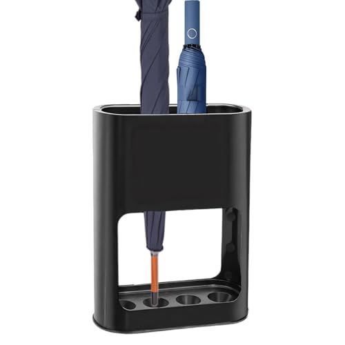 Jortmrd Portaombrelli in Plastica Nero con Vassoio Antigoccia Rimovibile - Design Minimalista, Capacità 4 Ombrelli (Piccoli/Grandi), Dimensioni 28x22x9 cm - Ideale per Casa/Ufficio
