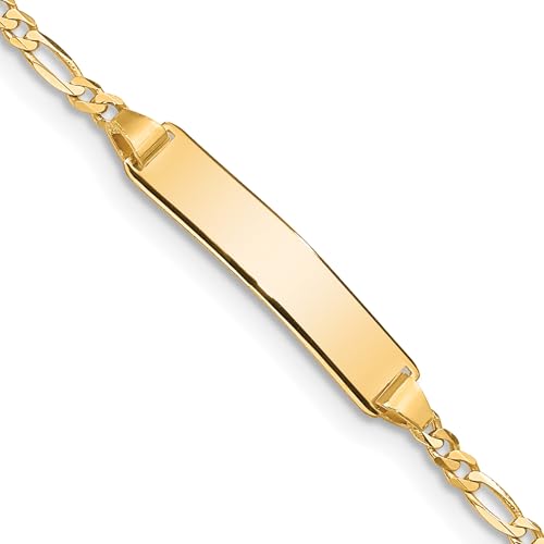 14K Solid Yellow Gold Figaro Link Name Bar Identification ID Bracelet