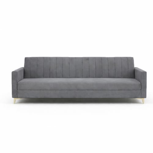 Image of Marvello 3+1+1 Fabric Sofa Set for Living Room | Soft Velvet Upholstery, Sturdy Wooden Frame | Stylish Sofa for Hall & Office Spaces (Dark Grey)