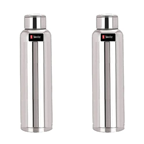 Image of Silvester Stainless Steel Water Bottle 1000ml Each | Silver Leakproof BPA-Free Rust-Free Bottle for Gym, Office, College, Sports, Fridge and Travel | Durable, Easy to Clean, Reusable (Pack of 2)