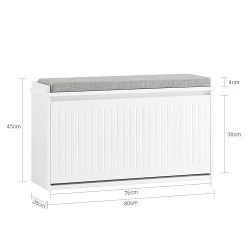 SoBuy FSR98-L-W szafka na buty z siedziskiem i poduszką, obciążenie do 155 kg, do korytarza i salonu, 80 x 45 x 26 cm, biała