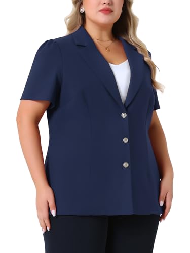 Agnes Orinda Plus Size Women Blazers Short Puff Sleeve Notched Lapel Single Breasted Office Blazer Jackets2