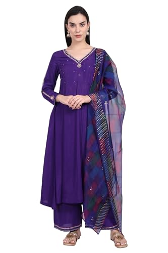 Kurta Anarkali brodé ensemble trois pièces femme avec pantalon parallèle W for Woman