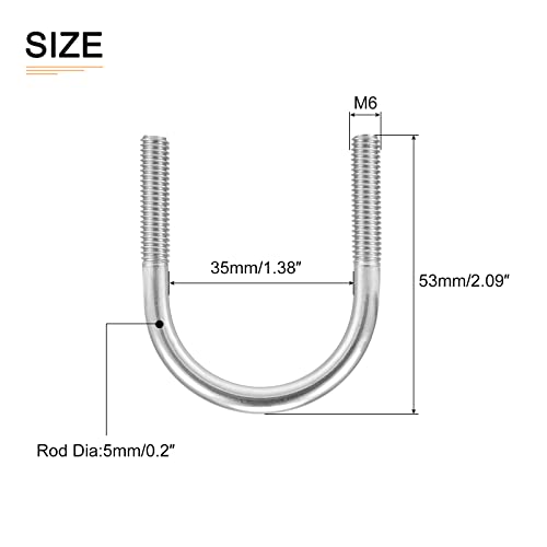 Image of DTGN 1-3 /8 inchx2.09 inch(DXL) Round U-Bolts - 5Pack - Good for Construction Industry - 304 Stainless Steel Round Bend U Bolt - Silver