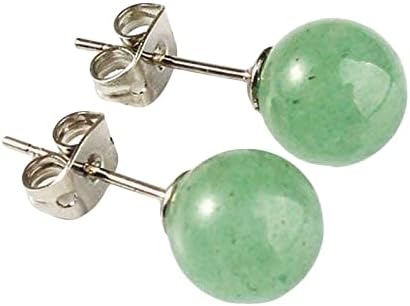 Gemstone Studs - Real Jade Jewelry for Women - Sage Light Green Stone Earrings - Hypoallergenic - Ball Earring Post 6mm, 8mm - Lapis Lazuli - Tiger Eye - Flat Back Large 12mm Earring - Handmade - Gifts for Anniversary - Graduation - Back to School - Teacher Appreciation - Mens Birthstone Birthday Gift