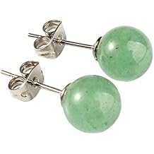 Natural Gemstone Studs - Real Jade Jewelry for Women - Sage Light Green Stone Earrings - Hypoallergenic - Ball Earring Post Small 6mm, 8mm - Lapis Lazuli - Tiger Eye - Flat Back Large 12mm Stud Earring - Handmade Unique Womens Gifts for Anniversary - Graduation - Back to School - Teacher Appreciation - Mens Birthstone Birthday Gift