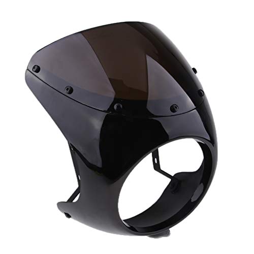 D DOLITY Motorcycle Front Headlight Fairing Screen Retro Cafe Racer Style Universal Windshield Fit 7 Inch Head Light - Black