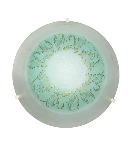 Generico Plafoniera da soffitto classica in vetro rotonda decorata camera da letto, sala da pranzo, cucina, bagno, ingresso D 40 cm art. regina (VERDE)