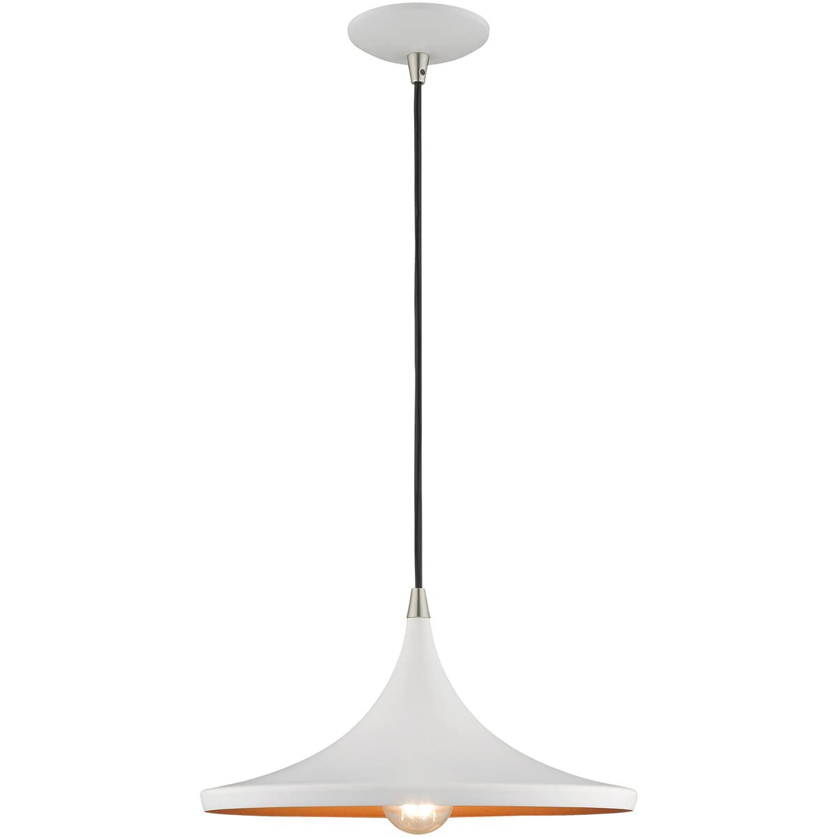 Livex Lighting 41187-03 Metal Shade - 14" One Light Mini Pendant, White Finish with White Metal/Gold Shade