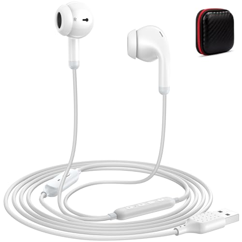AIAUXAI USB Earbuds with Microphone Mute for PC,Wired Headphones USBA,White - image 1