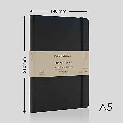 Image of myPAPERCLIP Binary Series - A5 Unruled Notebook | Italian Hardboard Cover | 192 Pages, 80 GSM Paper, A5 (5.83 x 8.27 in) | Thread Bound with Elastic Closure & Bookmark | Black Spine
