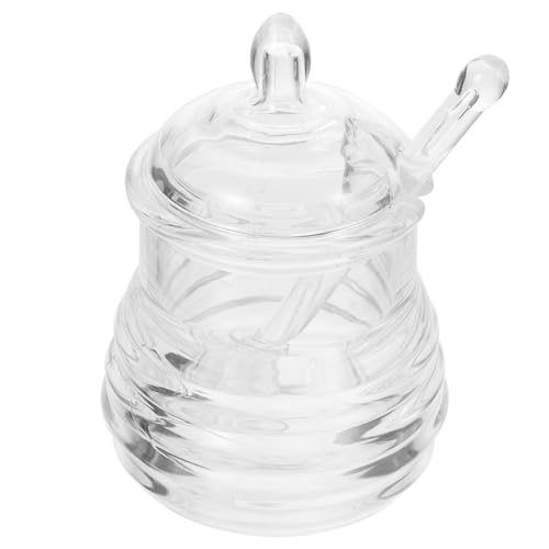 Luxshiny 1 Set Transparent Honey Jar with Stirring Bar Stylish Kitchen Honey Pot for Drip Storage and Easy Dispensing of Syrup and Beverages