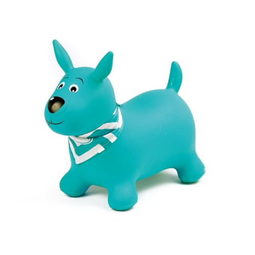 Ludi - Chien Sauteur Bleu - 58x27x48 cm - Jouet Dynamique en PVC avec Poignées Ergonomiques et Bandana Personnalisable - pour Intérieur et Extérieur -...