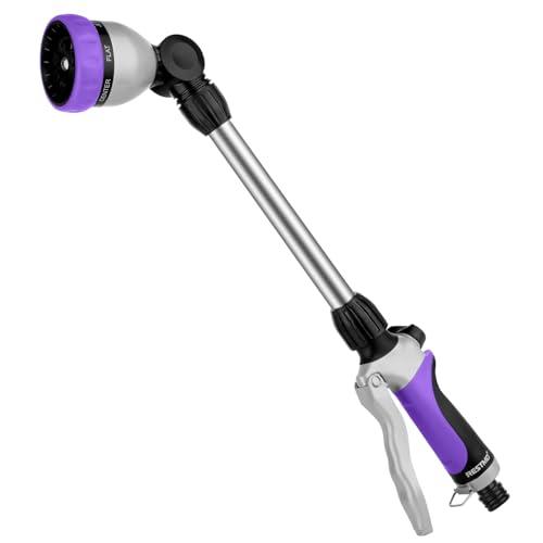 RESTMO 48cm Watering Lance, Long Metal Spray Lance | 180° Adjustable Ratcheting Head | 7 Spray Patterns Extension Hose Wand, Perfect Garden Sprayer Gun to Water Hanging Baskets, Shrubs, Purple