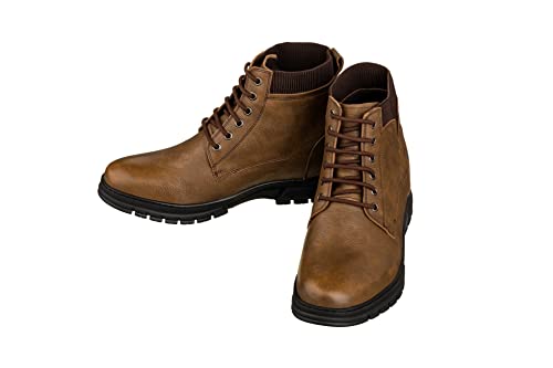 Image of TOTO Men's Invisible Height Increasing Elevator Shoes - Khaki Pebble Grain Leather Lace-up Work Boots - 2.8 Inches Taller - K84017 - Size 8 D(M) US