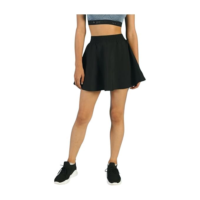 Athletic Flared Skirt, Performance Fabric, Black, Sports Activewear-image-31