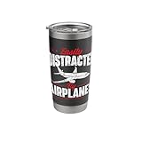 Easily Distracted By Airplanes - Aircraft Fan Airline Pilot Stainless Steel Insulated Tumbler
