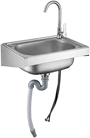 Commercial Stainless Steel Wall Mounted Hand Sink,Commercial Catering Sink Free Standing,with Gooseneck Faucet,for Outdoor Garage Commercial Restaurant Kitchen Laundry Room. ( Color : Hot and cold , S