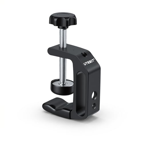 Image of UTEBIT 1Pcs Aluminum Alloy C-Clamp for Desktop Mount Holder, 0.36-1.2 inch | Aluminum Universal Table Clamp with 1 /4 and 3 /8 Thread Hole, Desktop DSLR Mount for Shelves, Desk, Rods, Camera