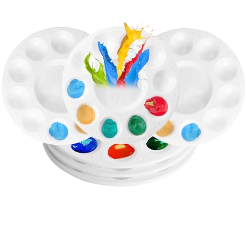 6 Pcs Paint Palettes Round 15.8 cm Plastic Palettes Paint Tray Painting Palette Watercolour Mixing Palette Acrylic Oil Paints 10 Wells And 1 Central Reservoir For Watercolours Oil Acrylic Painting