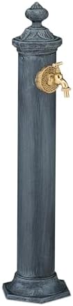 Relaxdays Antique Style Water Fountain with Garden Tap, 84 x 21.5 x 25 cm, Terrace, Patio, Decorative, Grey