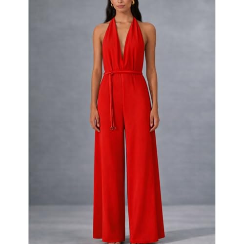 Mono de cuello halter KIRYU para mujer con perneras anchas elegante y escote en V 5